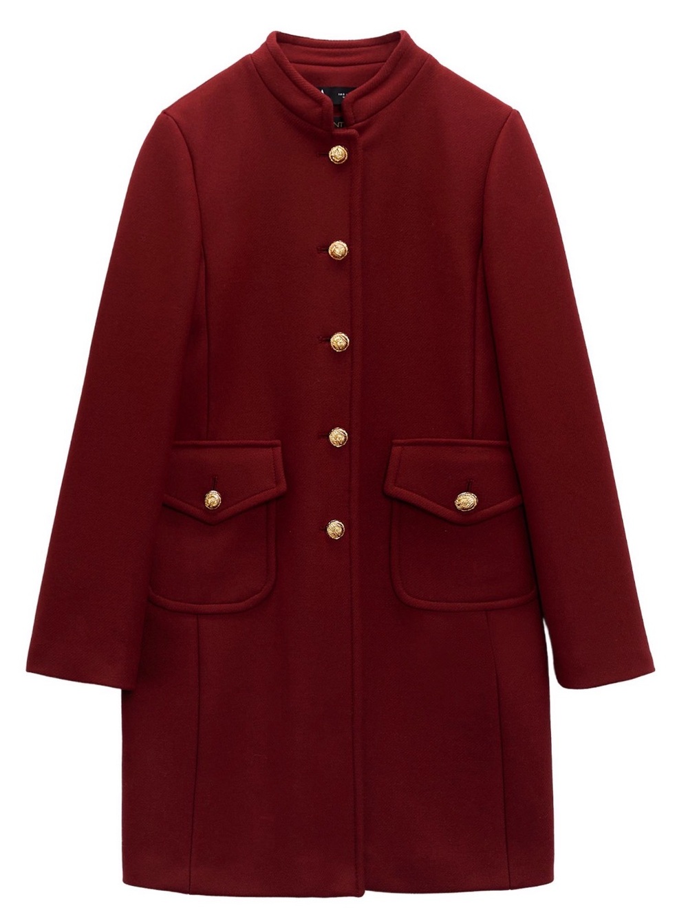 Zara Women's Burgundy Stand-Collar Wool Pea Coat
